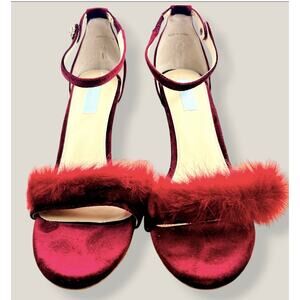 Betsey Johnson Nolte Velvet and Faux Fur Stiletto Heels Burgundy Size 11 Prom